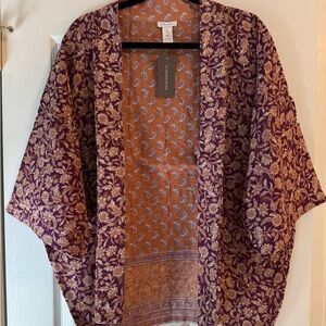 J. Jill NWT Purple and Tan Floral Kimono Wrap